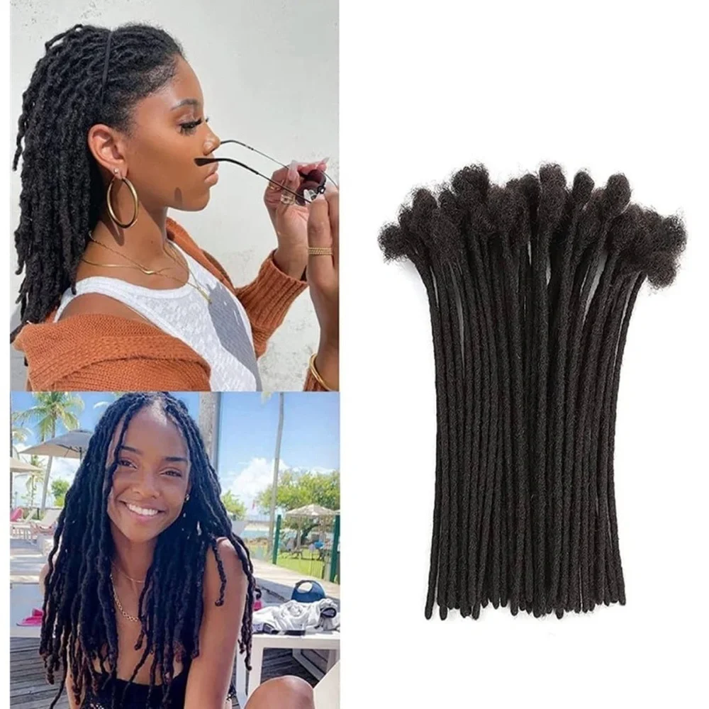 14” Natural Black Dreadlock Extensions Human Hair 0.6 cm 30 Strands #RB7